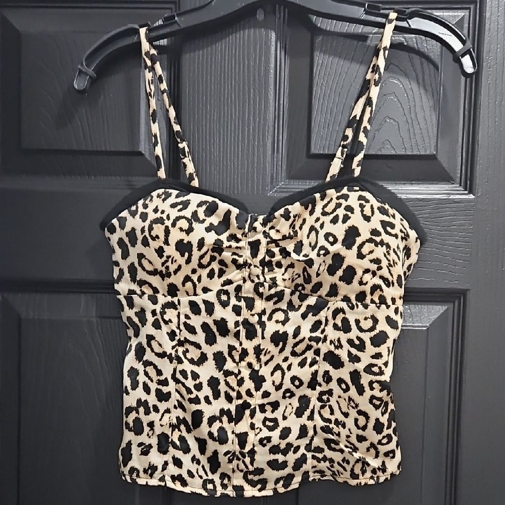 Leopard Print Cami with Sweetheart Neckline - Black & Beige